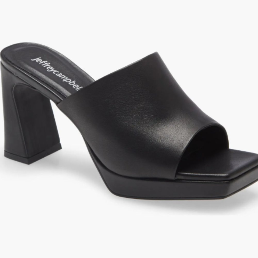 Jeffrey Campbell Black Leather Open-Toe Mule Sandals